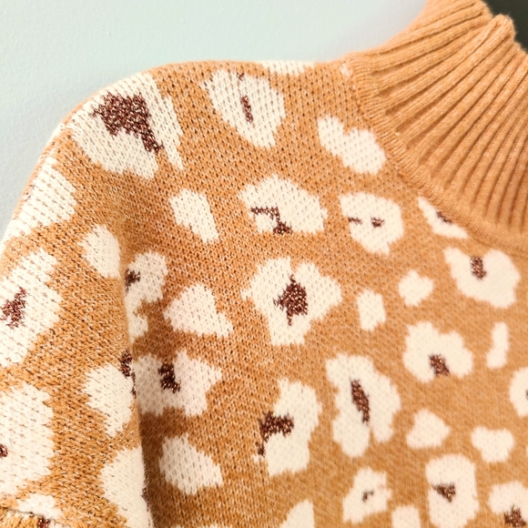 NWT LOFT Sparkling Gold Leopard Print Mock Neck Thick + Stretchy + Soft Sweater - Picture 2 of 8